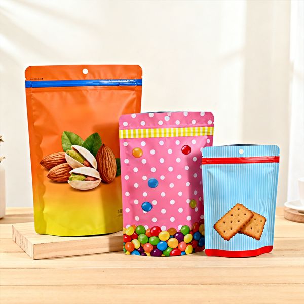 PE Plastic Custom Printed Biodegradable Ziplock Bags Food Packaging Smell Proof Aluminum Foil Pouch Matte Stand Up Bag Window