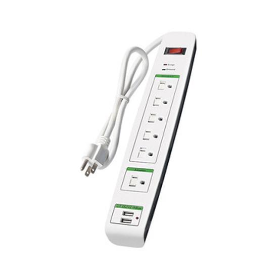 6 outlet Power Strip and Extension Socket With 15A Circuit Breaker Surger Protector 2USB
