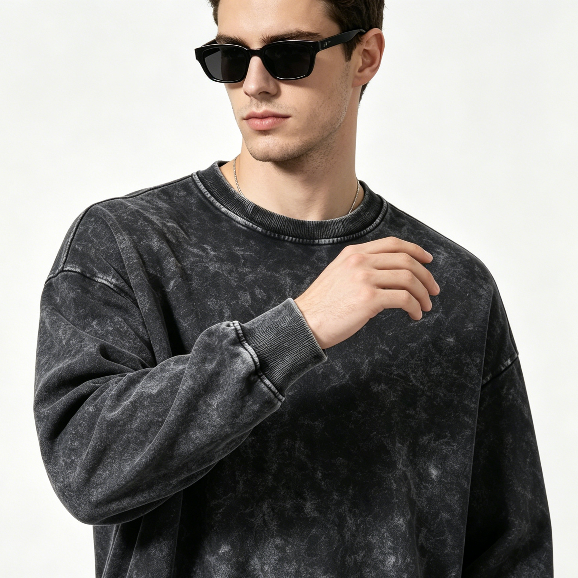 360g Heavy Snow Washed Hoodie Crew Neck Men Oversized Sweatshirt Vintage