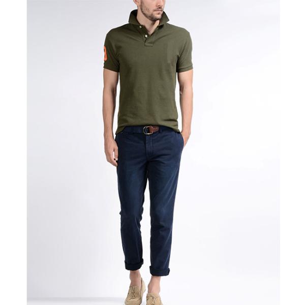 Military Green Cotton Polo Shirts With Logo Embroidered On Right Arm Slim - fit