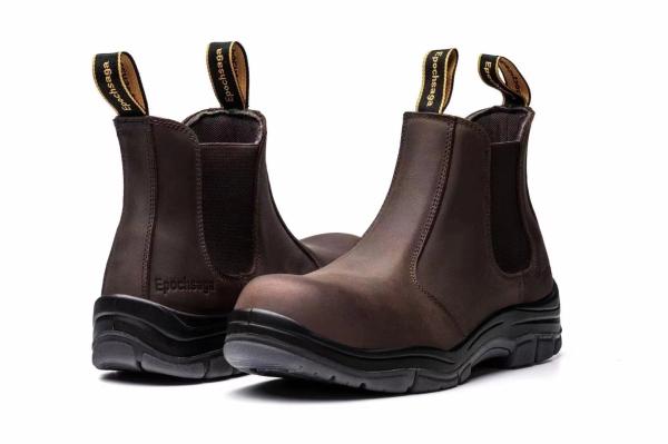 OEM Brown Genuine Leather Safety Boots Plastic Toe Kevlar Chelsea Safety Shoes PU+Rubber Sole Work Shoes Security Work Boots