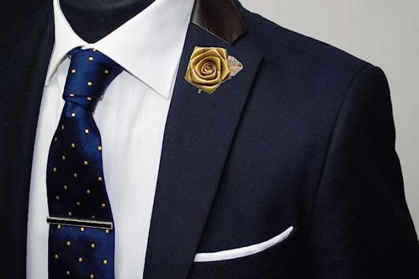 Men's Metalic Gold Flower Lapel Pin/Shirt Stud Brooch Golden, Gentleman's Essentials Premium Handmade Flower Lapel Pin