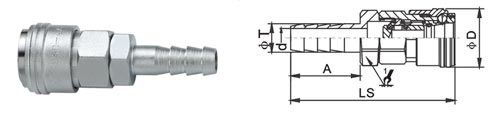 1/8 -1/2 Inch Pneumatic Quick Disconnect Couplings , LSQ-AA Pneumatic Connectors