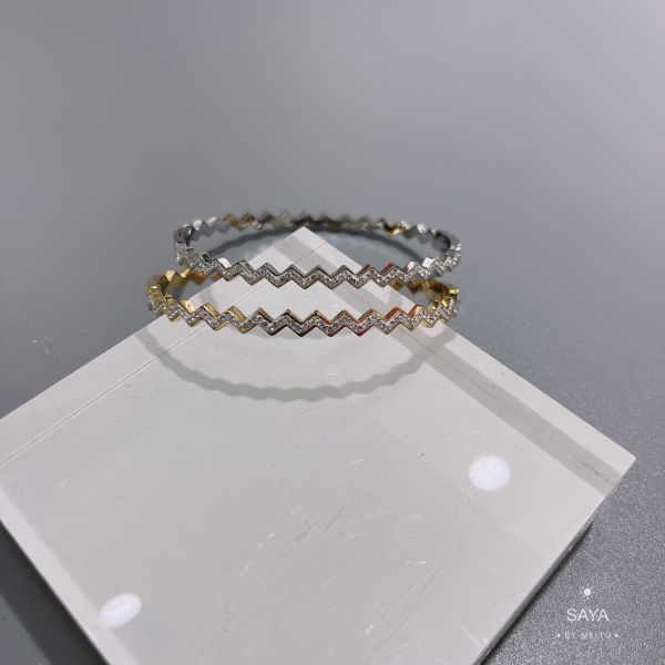 Luxury Brand 24k Gold Rhinestone Bracelet Stainless Steel Wave Bangle Bracelet