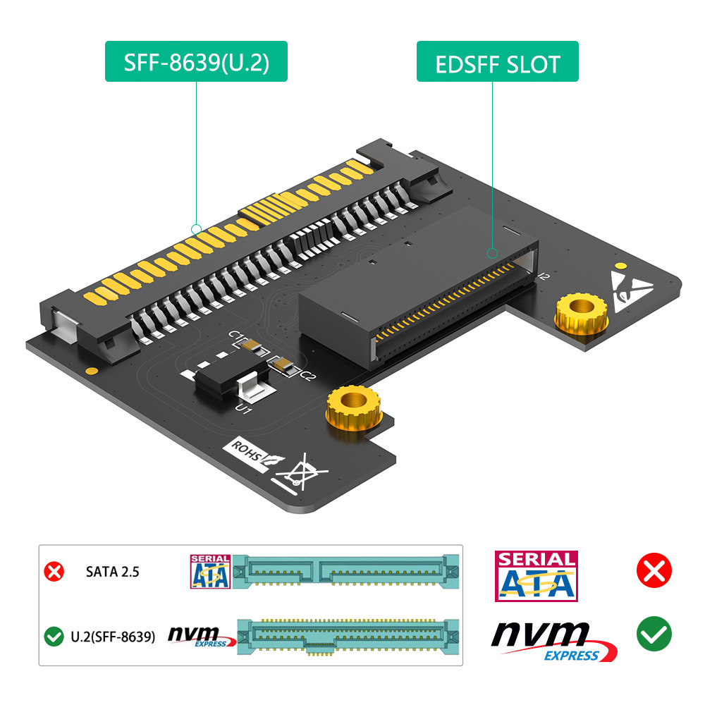 U.2 SFF-8639 к NVMe Ruler 1U GEN-Z EDSFF Короткий SSD E1.S Обновление носителя адаптера