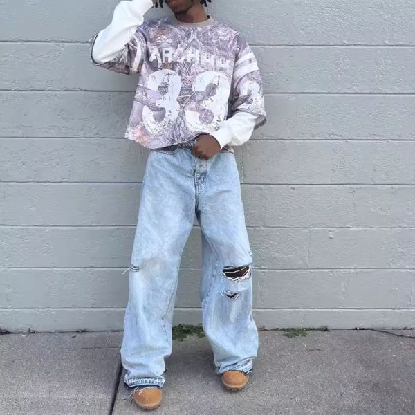 Custom logo High Quality Tee Casual Double Layeredt Premium Puff Print Vintage Heavyweight Oversized Unisex Long Sleeve T-shirts