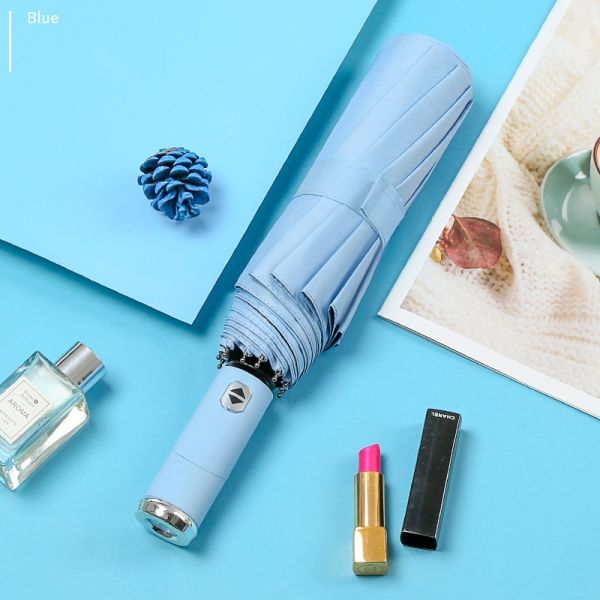 Rotating LED Flashlight Handle Automatic Folding Umbrella for Travel and Advertising