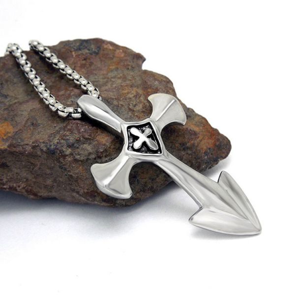 Gothic Fashion Men's Necklace 925 Silver Plated Titanium Stainless Steel Cross Sword Pedant (SP081)