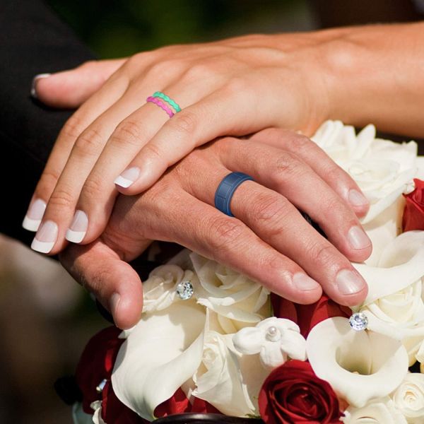 Anniversary Men's Silicone Rings 8mm Wide 2.5mm Thick Rubber Bands Rectangular Pattern Breathable