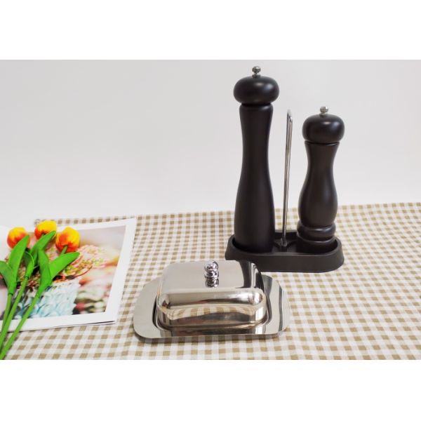 Ручная устойчивая древесина Черный деревянный соль и перец мельничный набор