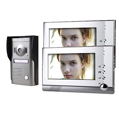 Two 7 Inch Monitor Color Video Door Phone System with Alloy Weatherproof Cover Camera