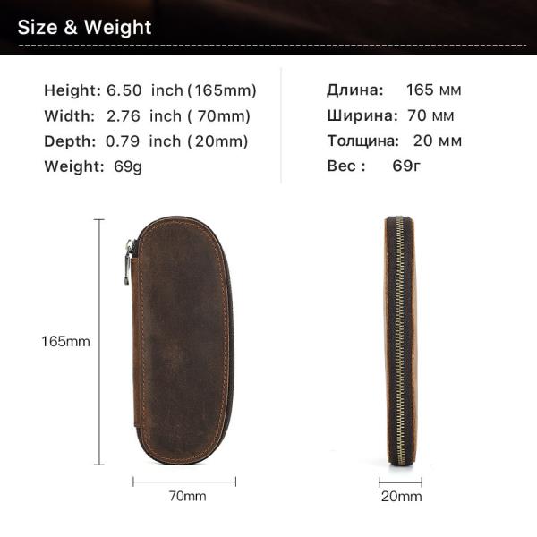 CROSS-BORDER RETRO CRAZY HORSE LEATHER PEN BAG HANDMADE 2 OVAL ZIPPER PORTABLE PEN CASES