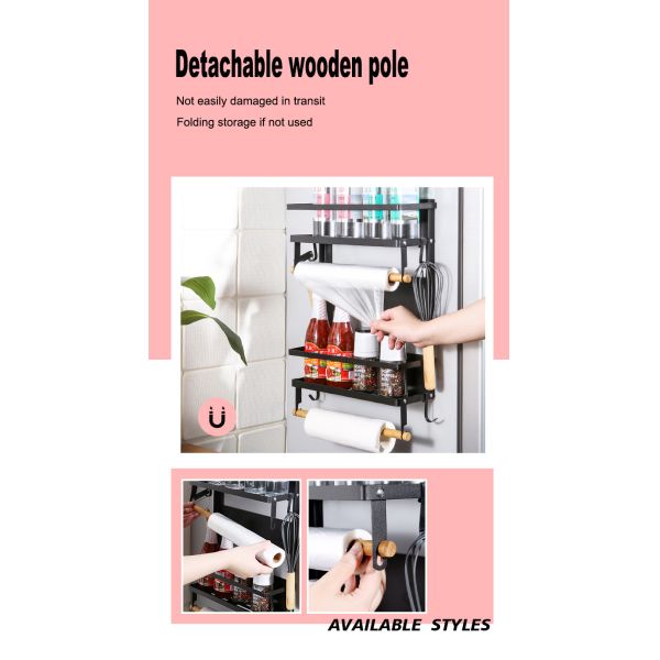 4 Tier Magnetic Fridge Organizer for Kitchen Paper Towel Holder 5 Hooks and 2.6KG Capacity