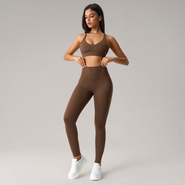 High Waisted Yoga Activewear Workout Leggings And Sports Bra Set Seamless Soft Stretch