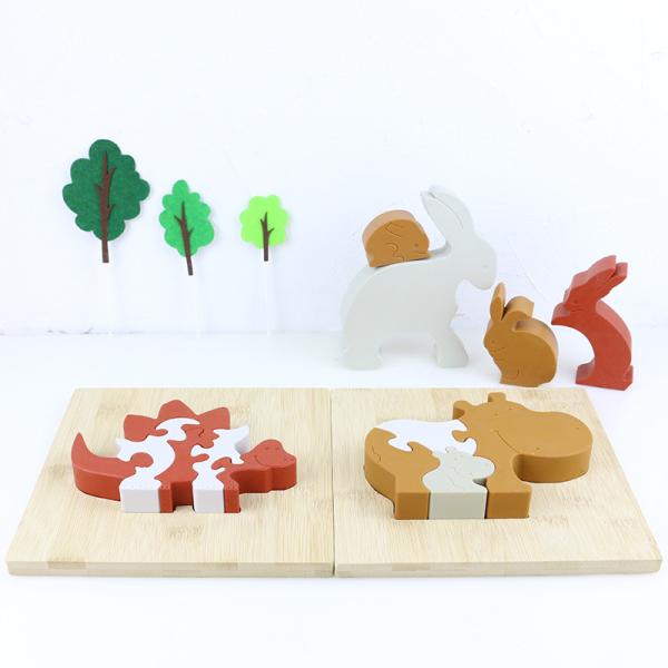 Silicone and wooden jigsaw puzzle standing animal hippo puzzle kid toys for child playing