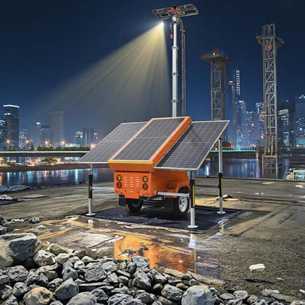 Portable Led Light Towers 60A MPPT Solar Mobile Tower Light Trailer Mounted