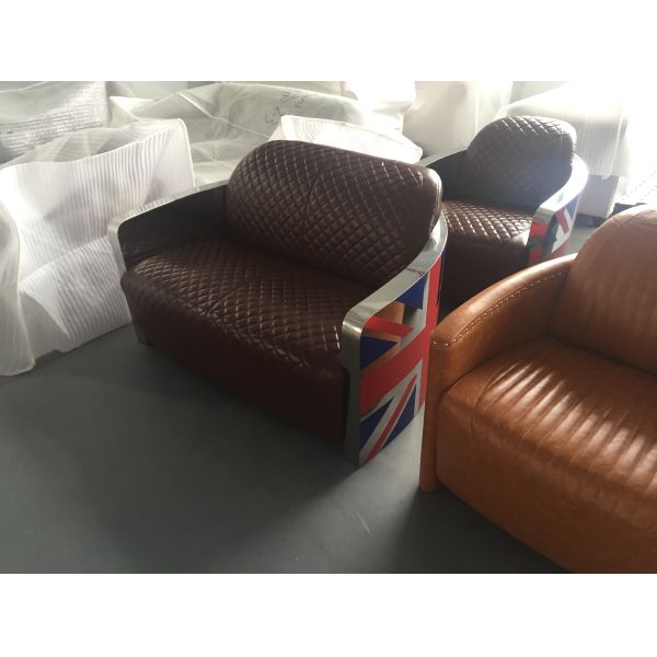 Leather rivet aluminum creative luxury aviator sofa industrial aircraft aluminum lounge chair