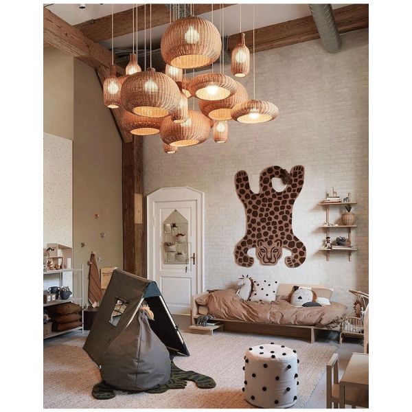 Lumière à pendentif en tissu de rotin brun