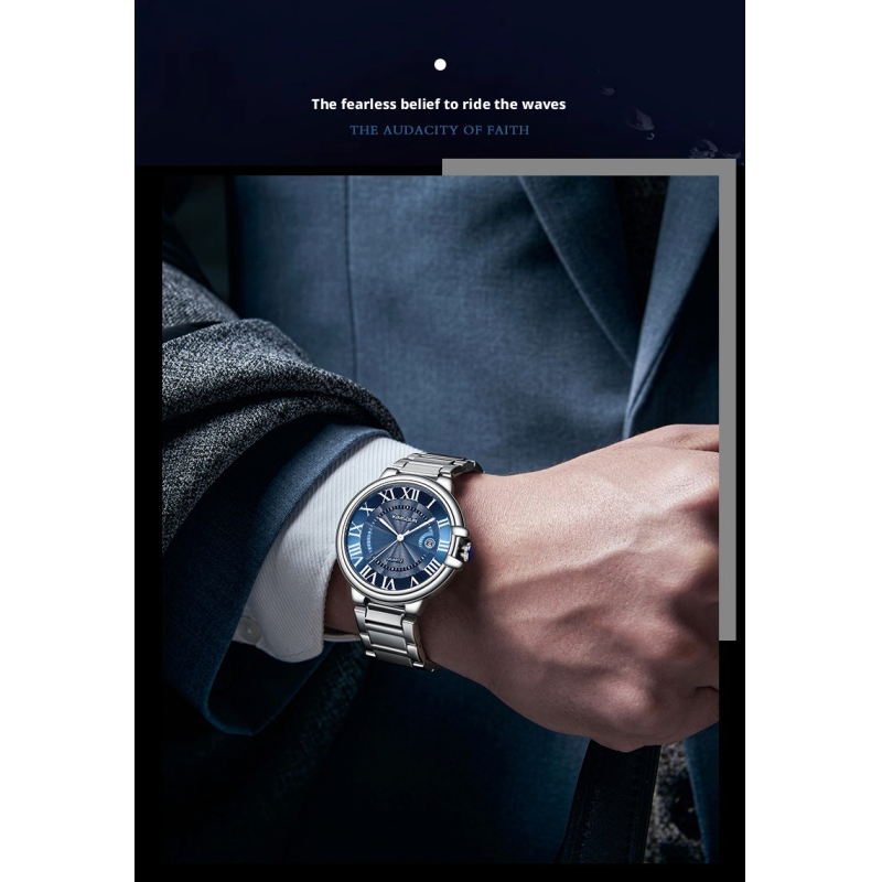 Men Roman Numeral Dial Business Quartz Watch Stainless Steel Bracelet Luminous Waterproof Calendar Dress Wristwatch Silver Gold Multi Color Options