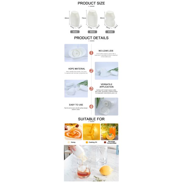 40ml 45ml 60ml Plastic HDPE PP Squeeze Honey Tomato Sauce Concentrated Juice Water Enhancer Bottle With Silicone Valve