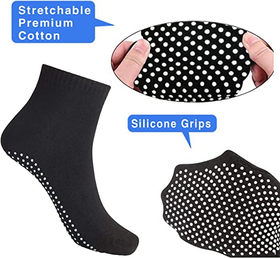 Diabetic Adults Men Women 4 Pairs Unisex Grip Socks for Yoga Home Workout Barre Pilates Hospital Non Slip