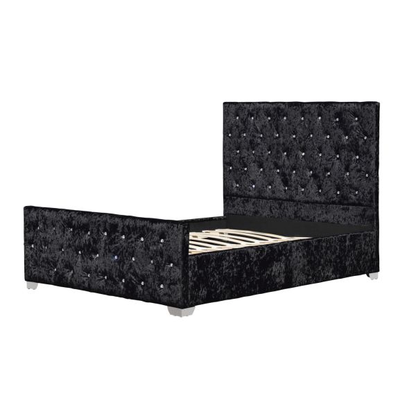 Crystal Tufted Velvet Upholstered Bed Frame Luxurious Buttons High Headboard Style