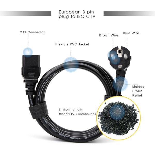 30А 240В C19 к Schuko Power Cord 1,5 мм VDE сертифицирован