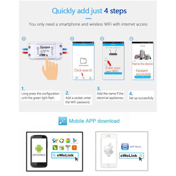 Sonoff Basic 10a/2200w Smart Home Automation Wifi Switch Remote Wireless Timer Light Control