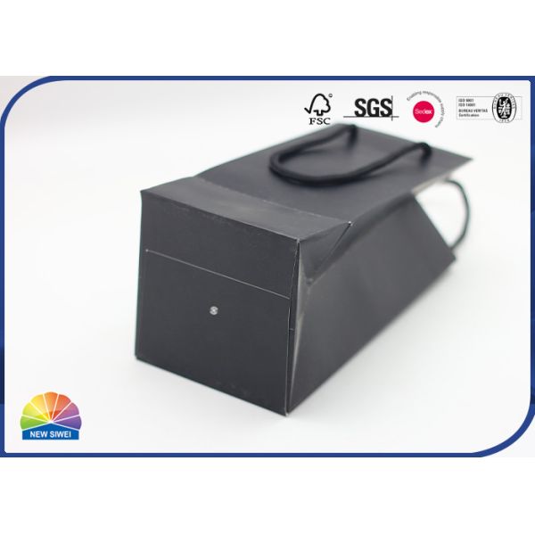 Food Grade Medium Paper Gift Bag Matte Black For Beverage Packaging