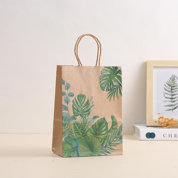 Gravnre Printing Green Plant Paper Bag for Food Snacks Packaging Mori Party Gift Bag