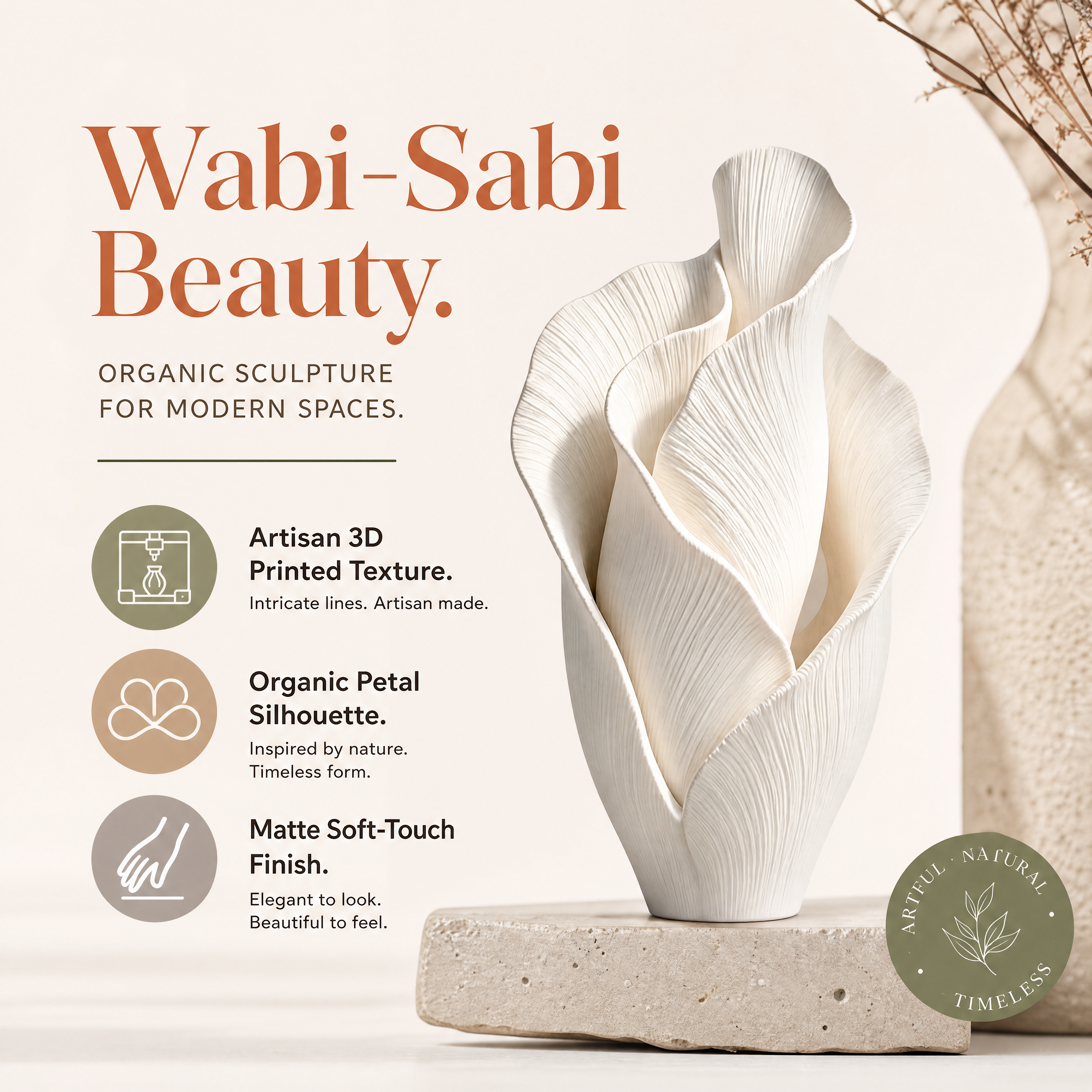 Petal Textured 3D Printed Arts Minimalist Custom 3d Printing Vase