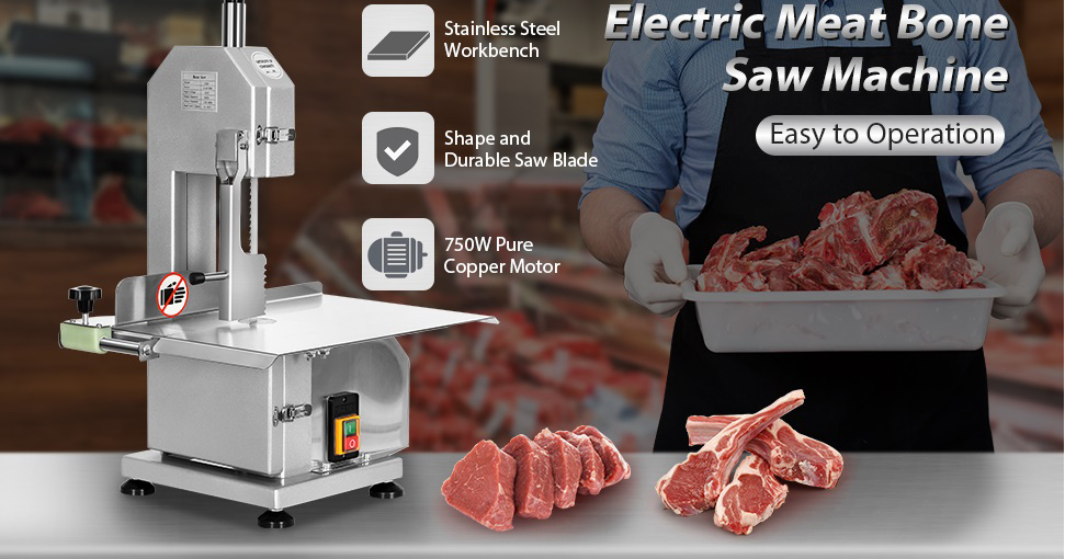 Electric Meat Bone Saw 750W Band Saw Commercial Meat Saw For Butcher Cutting Frozen Meat Into Slice Bandsaw Machine