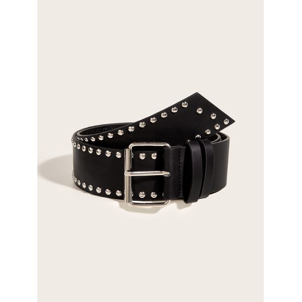 Wide Belt Western Rivet Trend Fashion Punk Belt with Iron Buckle and Pin Fastening