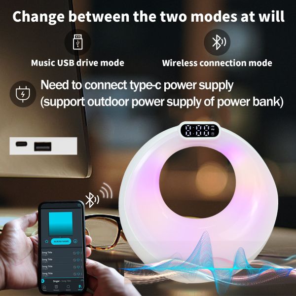 Home Hotel RGB Light Phone Wireless Charger Alarm Clock Speaker Bluetooth LED Desk Lamp 5W Fast Charging Dock