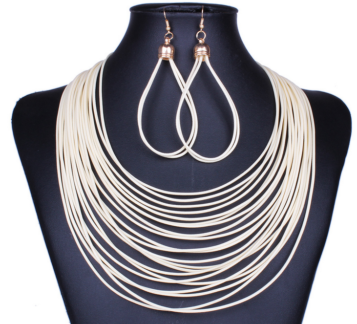 Big exaggerated retro fashion multilayer tassel sweater chain necklace Earring Sets