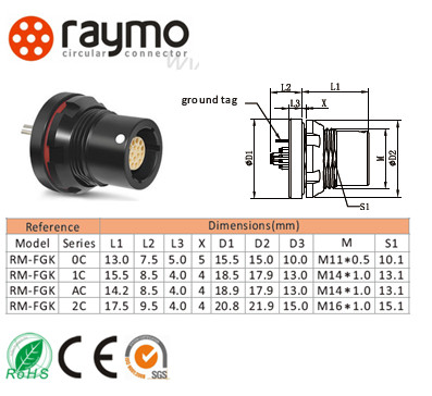 RAYMO AMC Industrial Circular Connectors RM-C Series Fixed Socket 9pin Simplicity Design