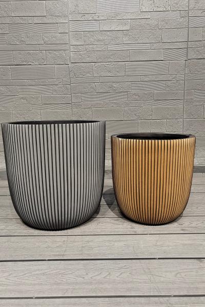 Silver Hue Stripe Patterns Round Fiber Clay Planter Lightweight Rooftop Gardens Landscaping Project