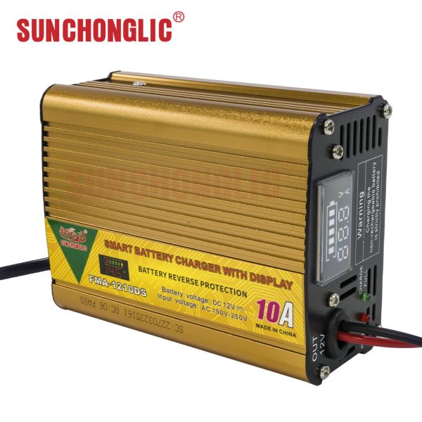 FMADS Three-Step Intelligent AGM/GEL Lead-Acid Battery Charger Featuring LED Display and Low Voltage Protection