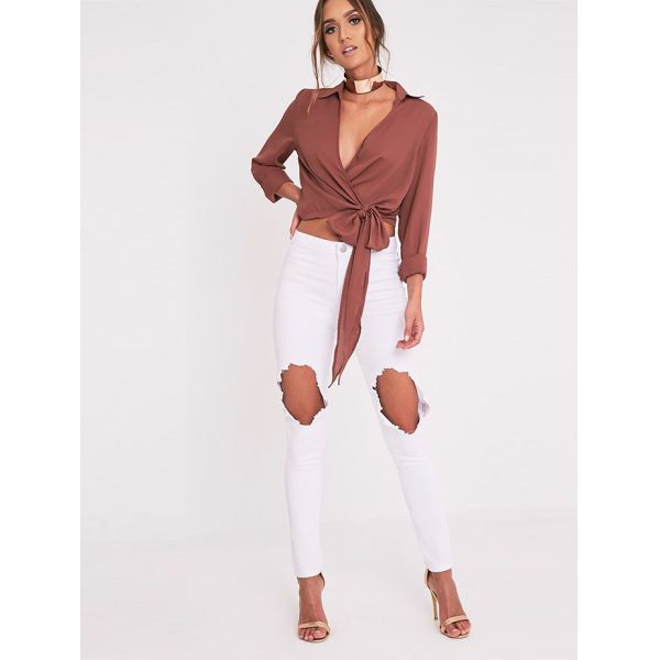 Latest Fashion Ladies Wrap Blouse With Tie