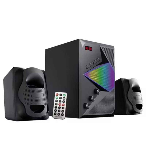 USB/SD/FM/BT/Remote Control Speaker Active Surround Audio Subwoofer with LED Light and Wood Design