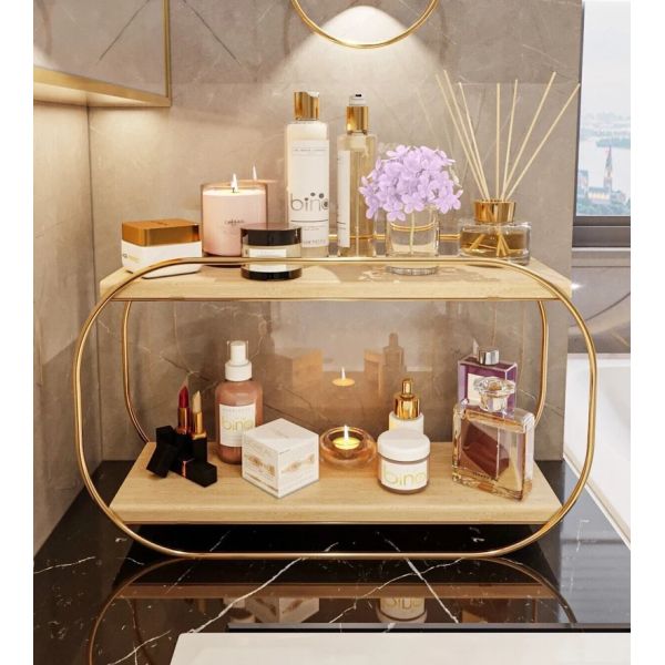 Bathroom Shelf Wooden Vanity Tray Countertop Organizer for Makeup Perfume Storage