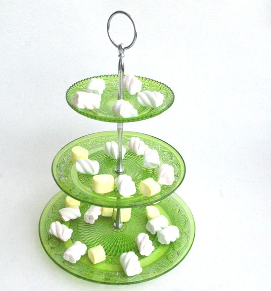 3 tiers glass cake plate/dishes with stainless stand / plate / dish plate