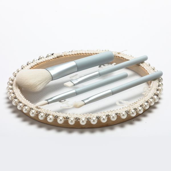 White PBT Hair Mini Makeup Brush Set 4pcs For Travel Plastic Handle