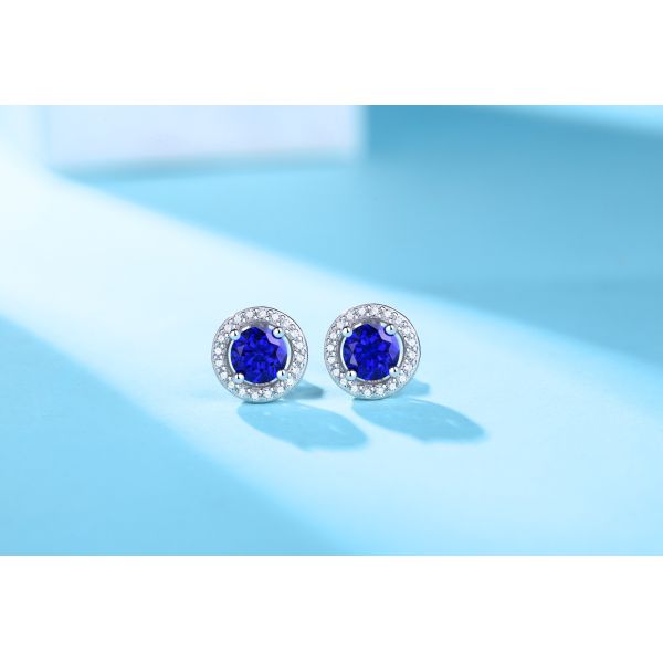 Голубые 925 Стерлинговое Серебро Циркон Круглый Драгоценный Камень Кольцо Для Подарков