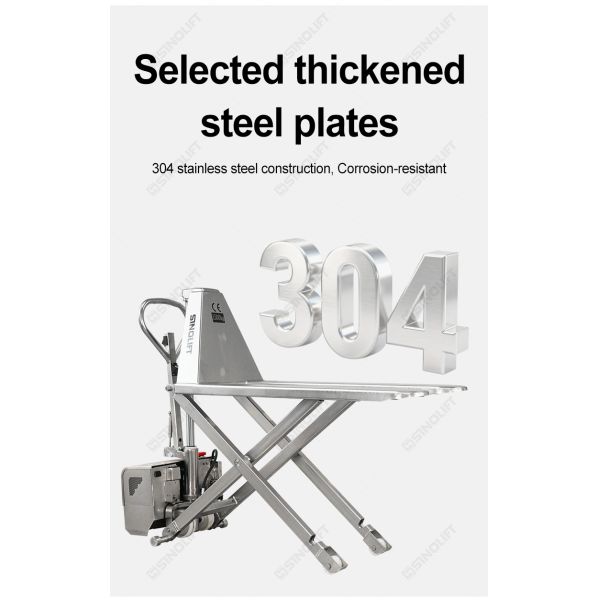 SINOLIFT EHLT10S-II Stainless Steel High Lift Hydraulic Pallet Truck | 304 Stainless Steel | 800mm Max Lift | For Food, Chemical, Medical Industries