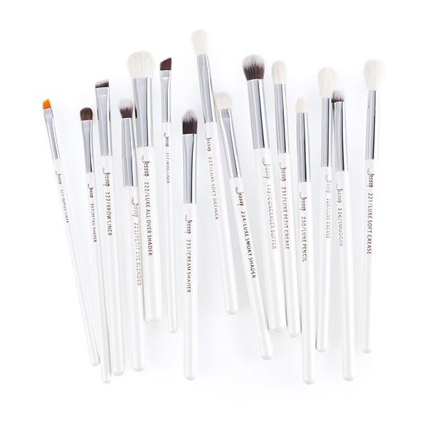 Jessup 15pcs Pearl White/Silver Aluminium Ferrule Eyeshadow Eyebrow Shader Makeup Brush Set T237