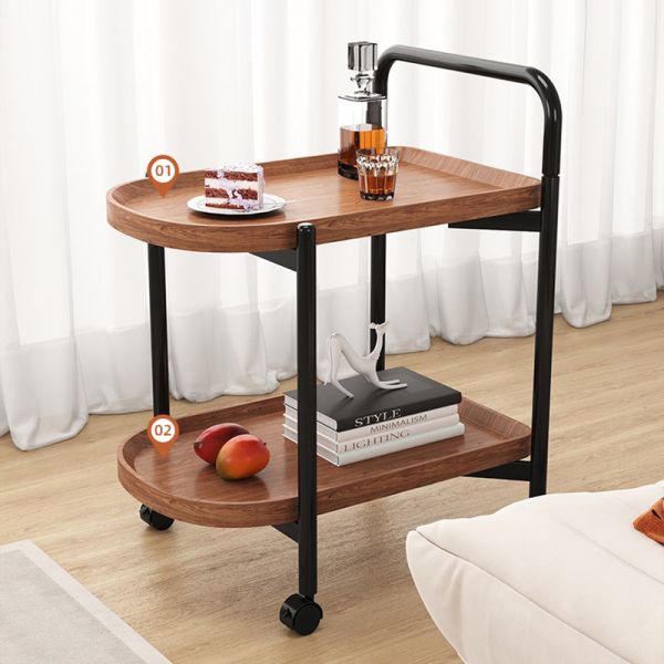 CONSOLE TABLE Nordic Style Removable Coffee Table Cart With Wheels Storage Rack Small Tea Solid Wood 2 Layer Furniture