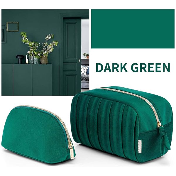 Velvet Custom Pouch Luxury Beauty Makeup Bag Zipper Velvet Travel Professional Cosmetic Bag Green