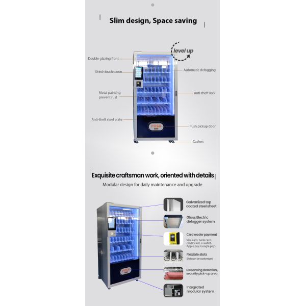 Slim Snack and Drink Vending Machine With 10 Inch Touch Screen for Offices Schools Shopping Malls and Public Spaces