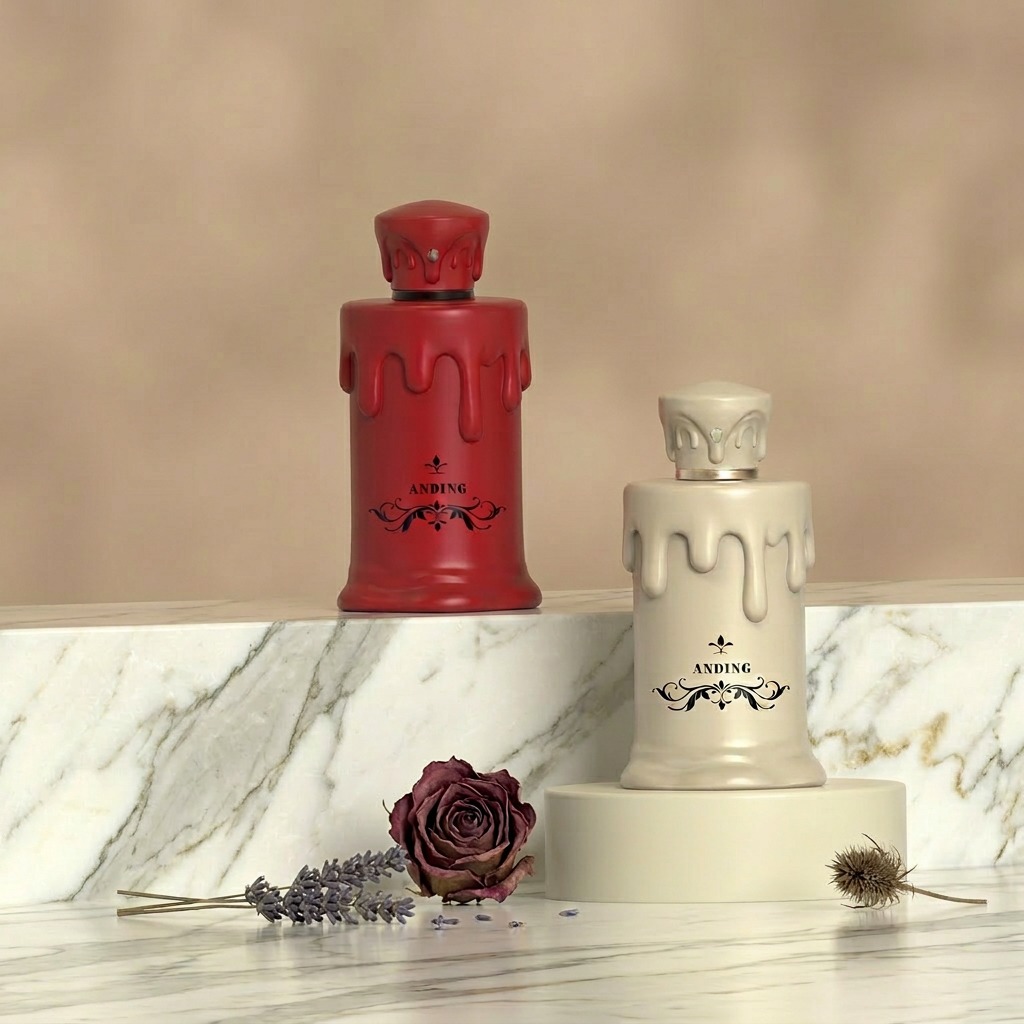 100ml Perfume Bottle Glass Unique Candle Shape Drip Cap Empty Spray Crimp Neck
